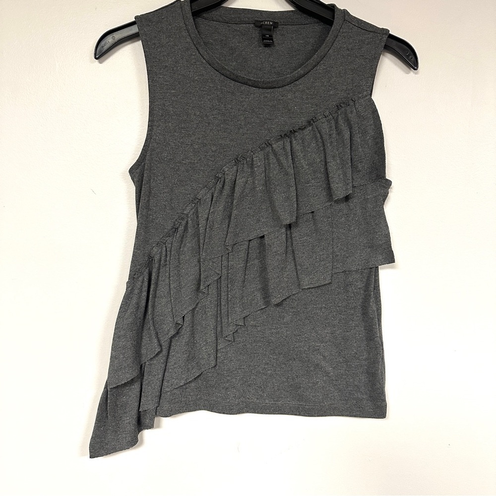 J. Crew Gray Drapey Ruffle Tank Top, XS